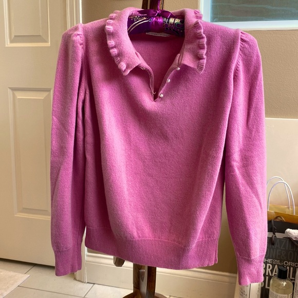 Jacques de Loux Sweaters - Beautiful vintage French cashmere ruffle pearl button sweater, XSP